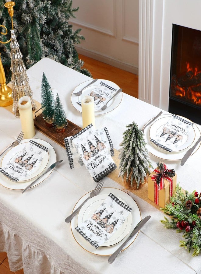 Saypacck 100 Pcs Winter Christmas Napkins 3 Ply Gnome Paper Guest Towels for Bathroom Disposable Buffalo Plaid Hand Towels Winter Decorative Napkins for Decoupage Party Holiday Kitchen Table Decor - Image 2